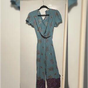 Francesca’s Teal/Blue XXS floral jumpsuit